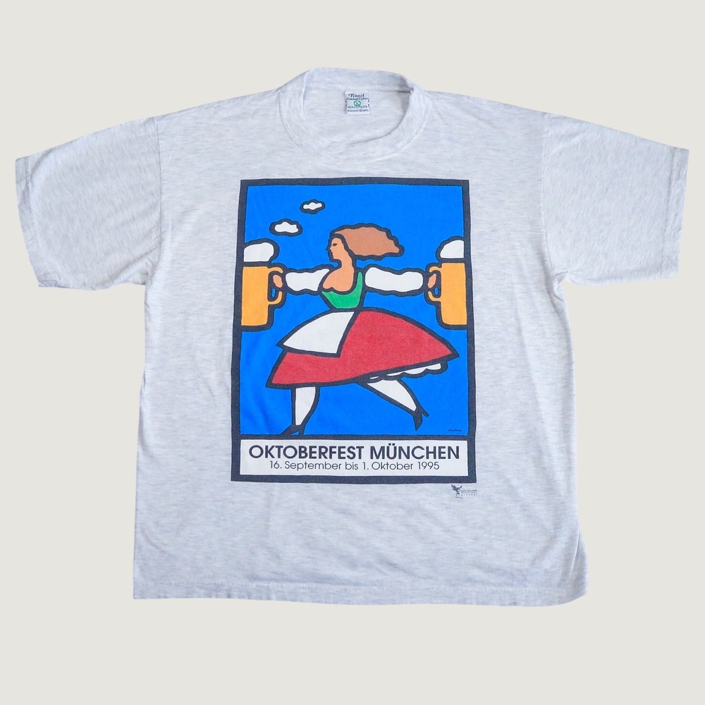 Vintage Oktoberfest Munchen 1995 T-Shirt Mens L Gray Bozena Jankowska Beer Tee